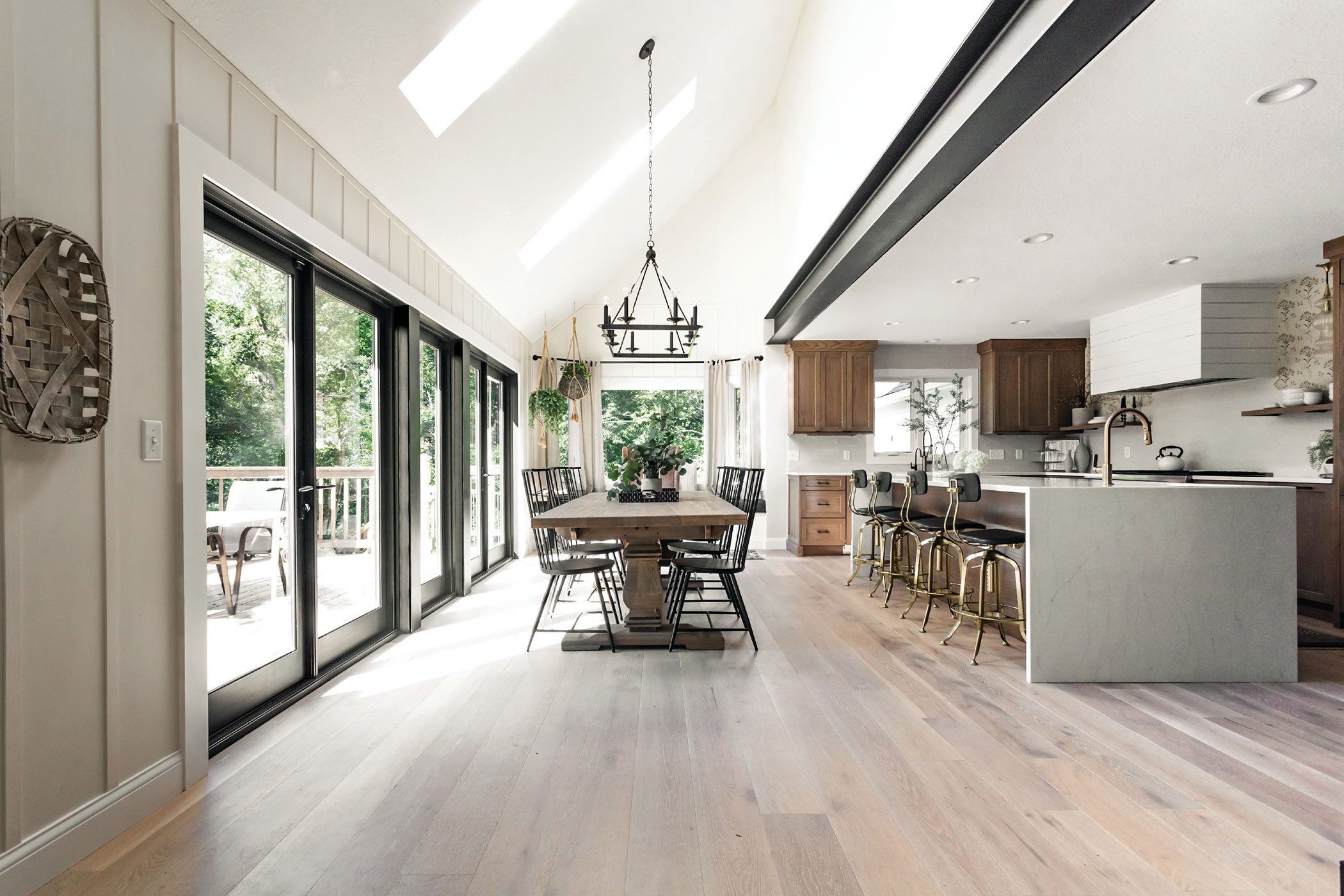 Bright skylights line a long stretch of ceiling