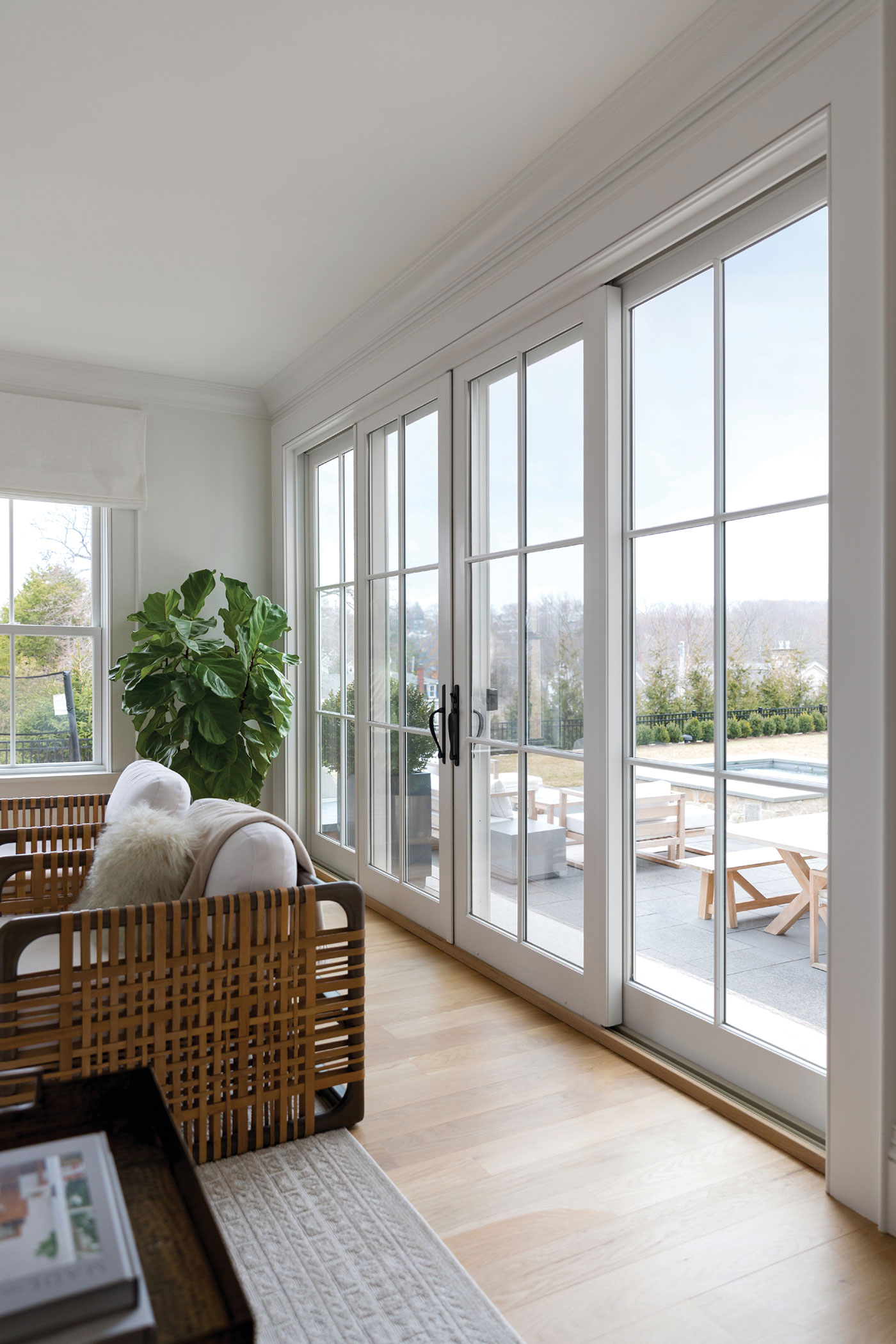 Tall, floor-to-ceiling windows provide beautiful views of the outdoors and also protection from inclement weather.