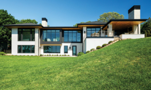 A contemporary house nestled into a hill