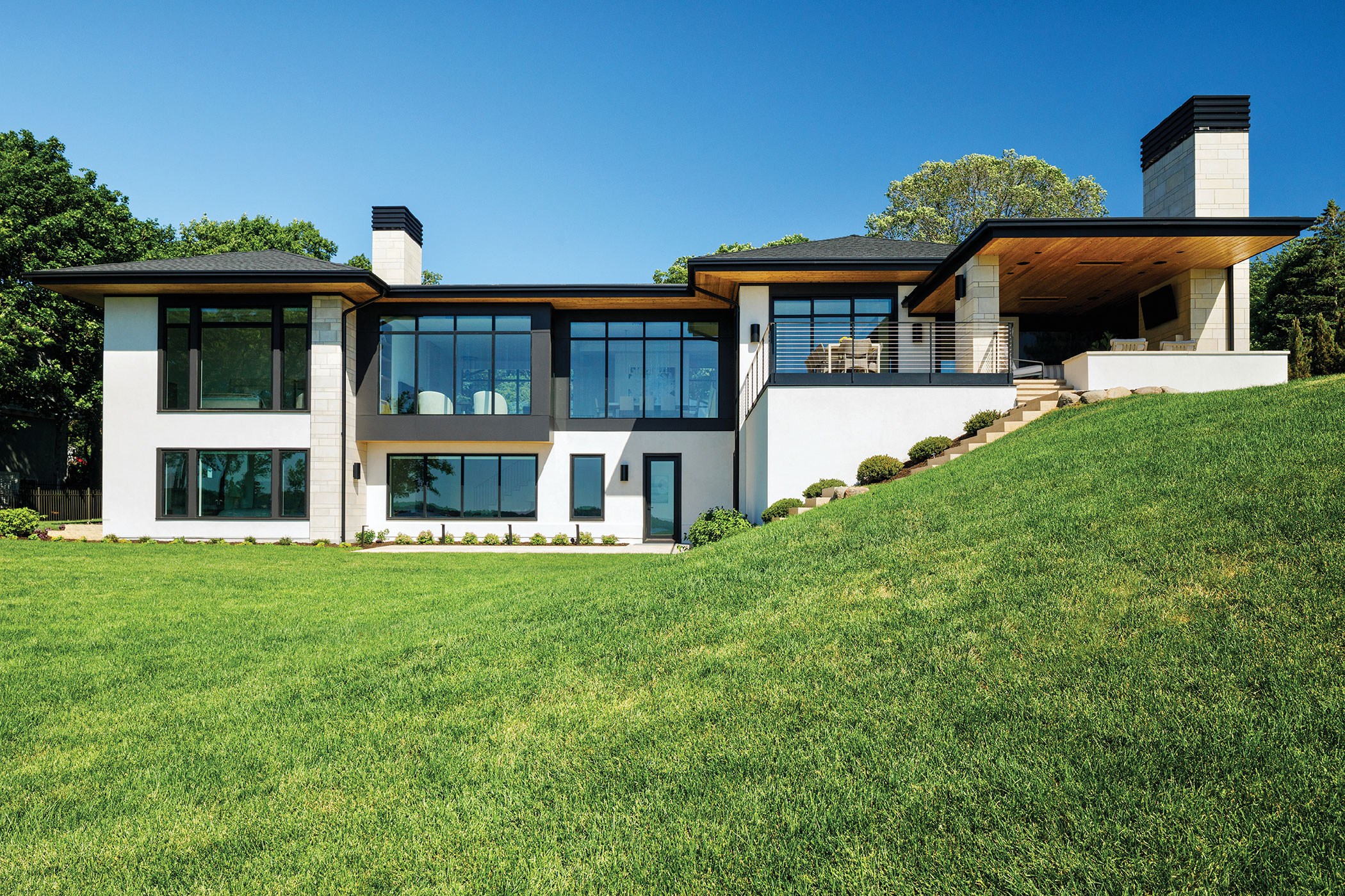 A contemporary house nestled into a hill